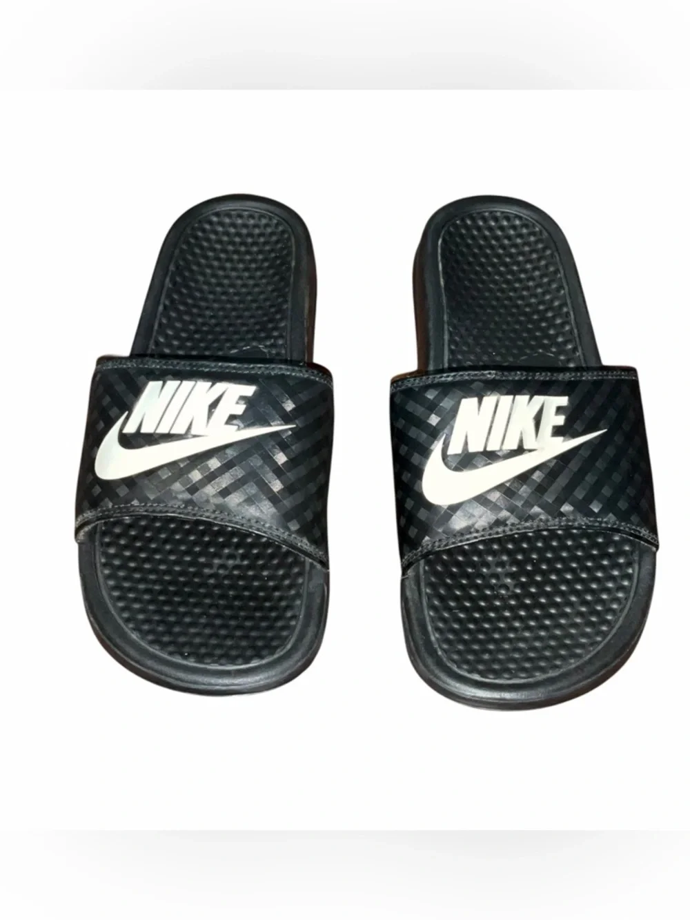 Nike Benassi JDI Slides Black White Logo Men’s Size 10 Comfort Sandals